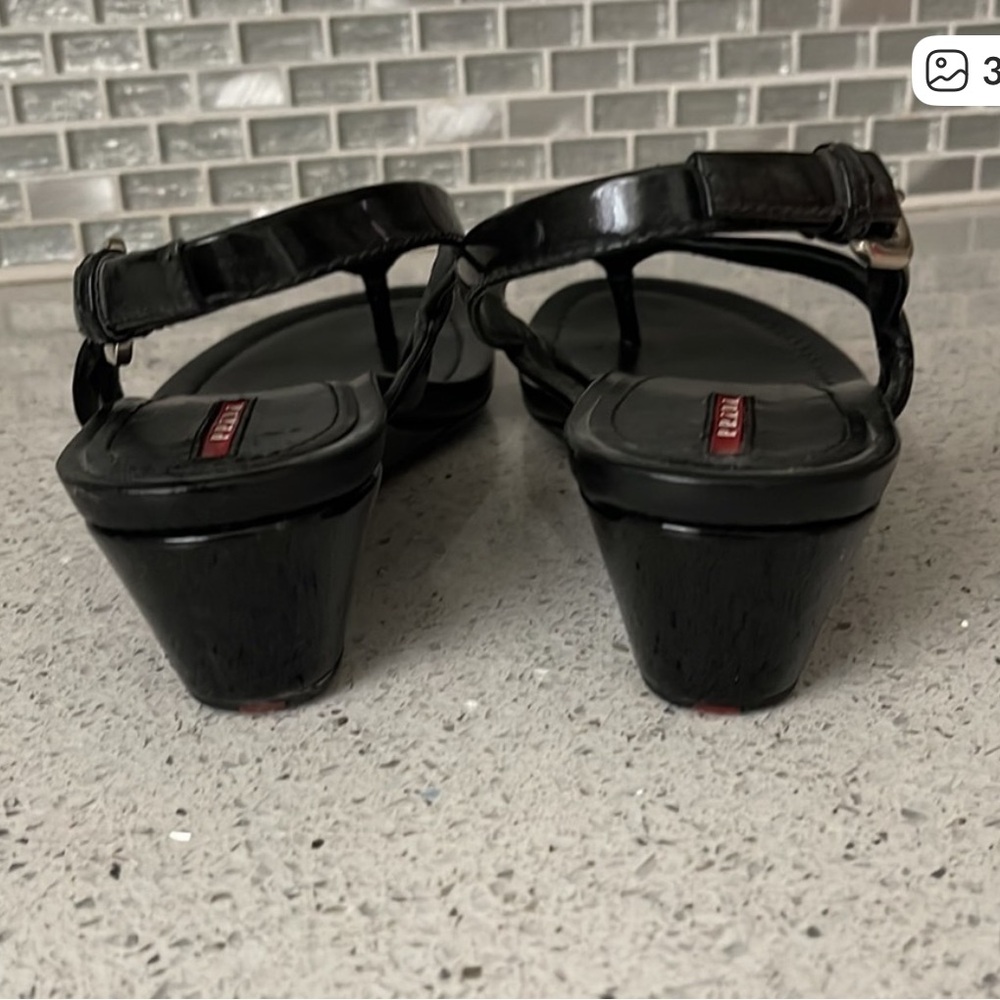 Prada Black Patent Leather Slingback Thong Sandals - Picture 3 of 4